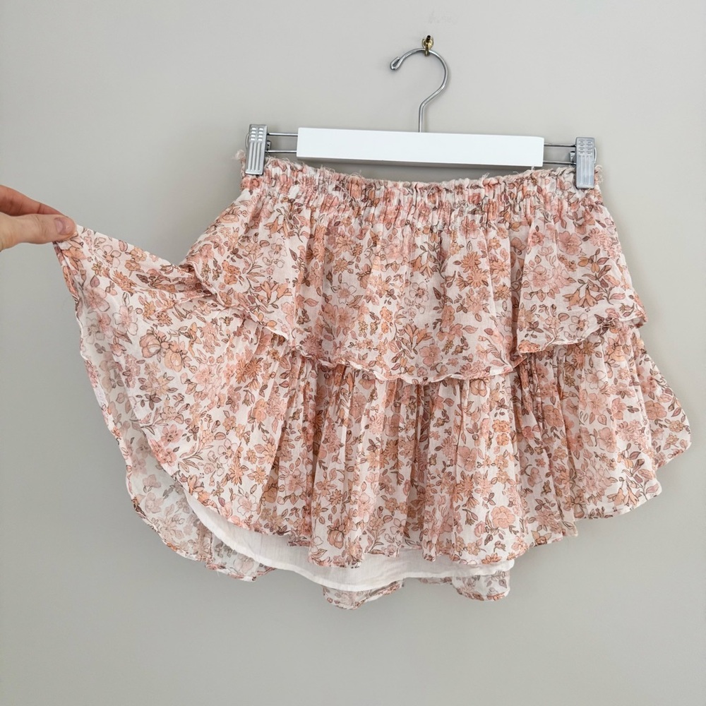 Love Shack Fancy Cotton Tiered Dorin Ruffle Mini Skirt in Vanilla Foam Size S - Picture 11 of 16